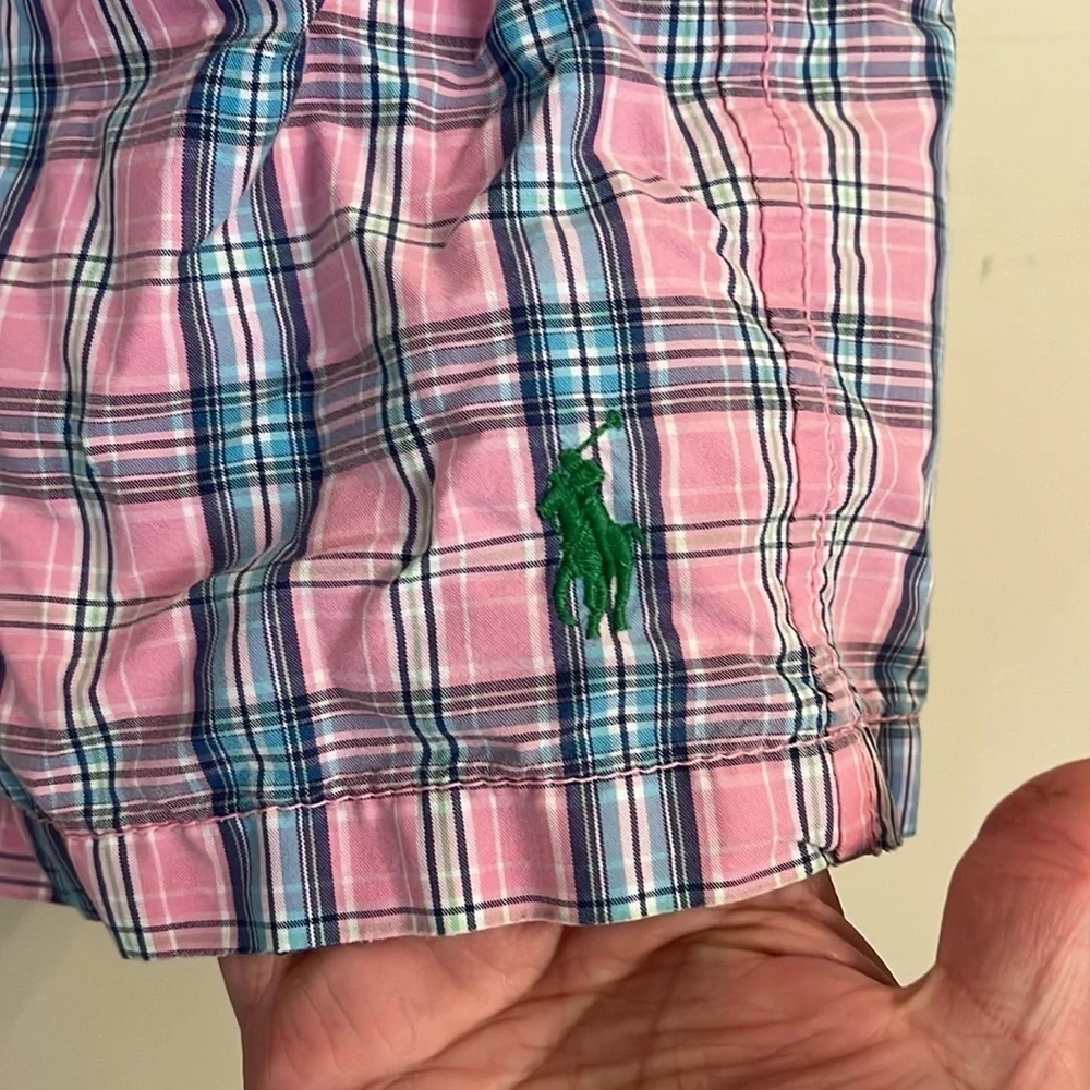 Polo Ralph Lauren Mesh Lined Elastic Waist Swim Bottom Pink Plaid Mens XXL